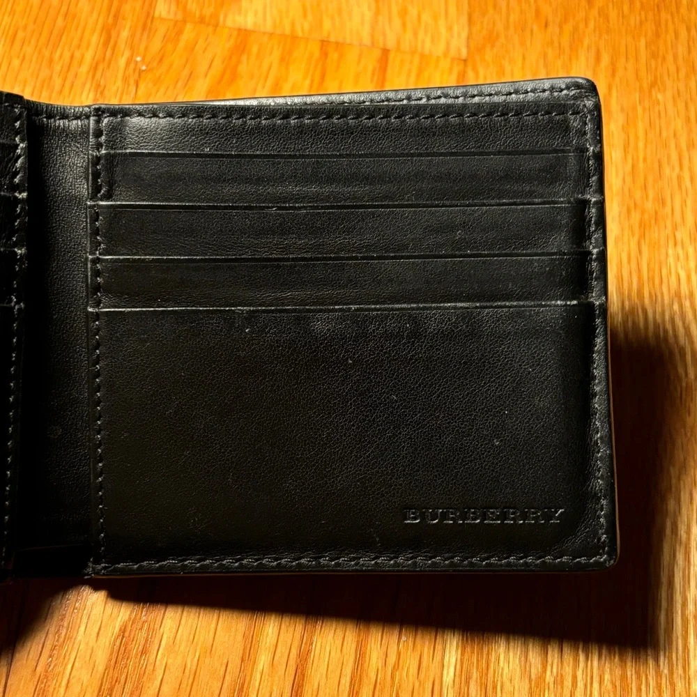 Burberry Perforated Spellout Black Leather Bifold Wallet